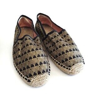 Soludos Gold & Black Gadsby Deco Print Espadrille Slip On Flat 8